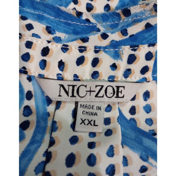 Nic+Zoe Blouse Womens 2XL Blue White Abstract Leaf Print Cap Sleeve Top‎ XXL - Picture 6 of 8